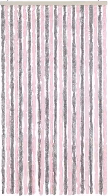 Berkfield Home Chenille Soft Fly Curtain in Silver Grey and Pink, W/H: 100 x 220 cm