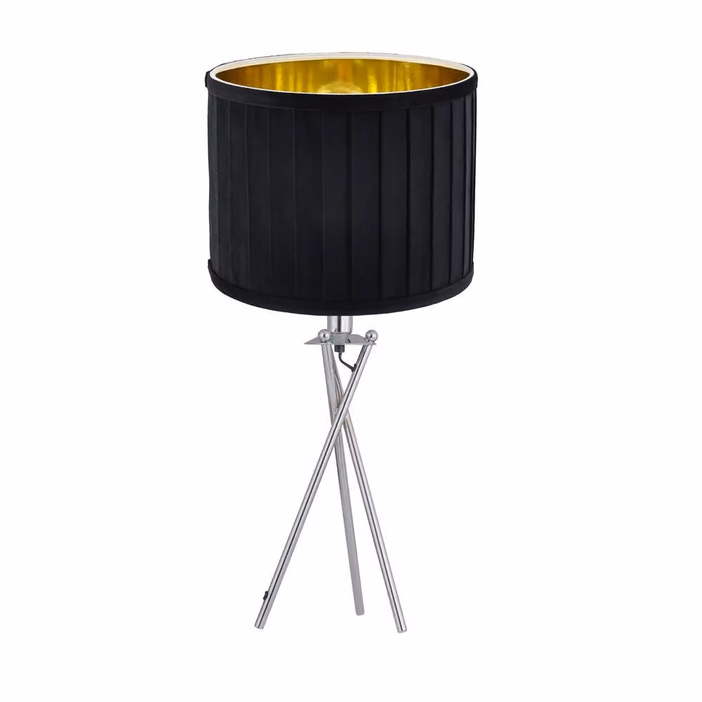 First Choice Lighting Sundance Set of 2 Chrome Tripod Table Lamps with Black Fabric Pleated Shades – 2