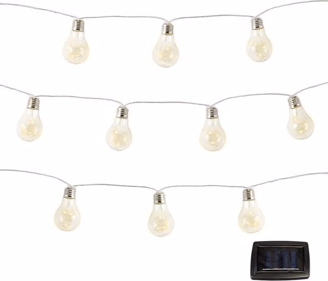 Gardenwize 10 Piece Solar Powered Warm White LED Micro Bulb String Lights in Silver with Glass Bulbs