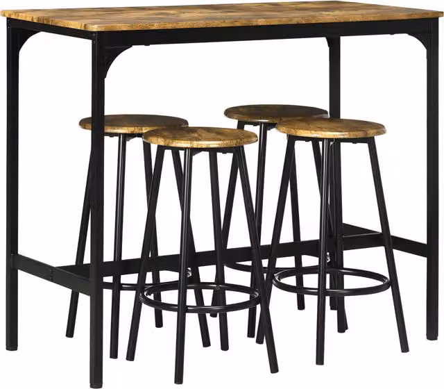 HOMCOM Five-Piece Industrial-Style Bar Table and Chair Set in Brown and Black – 1