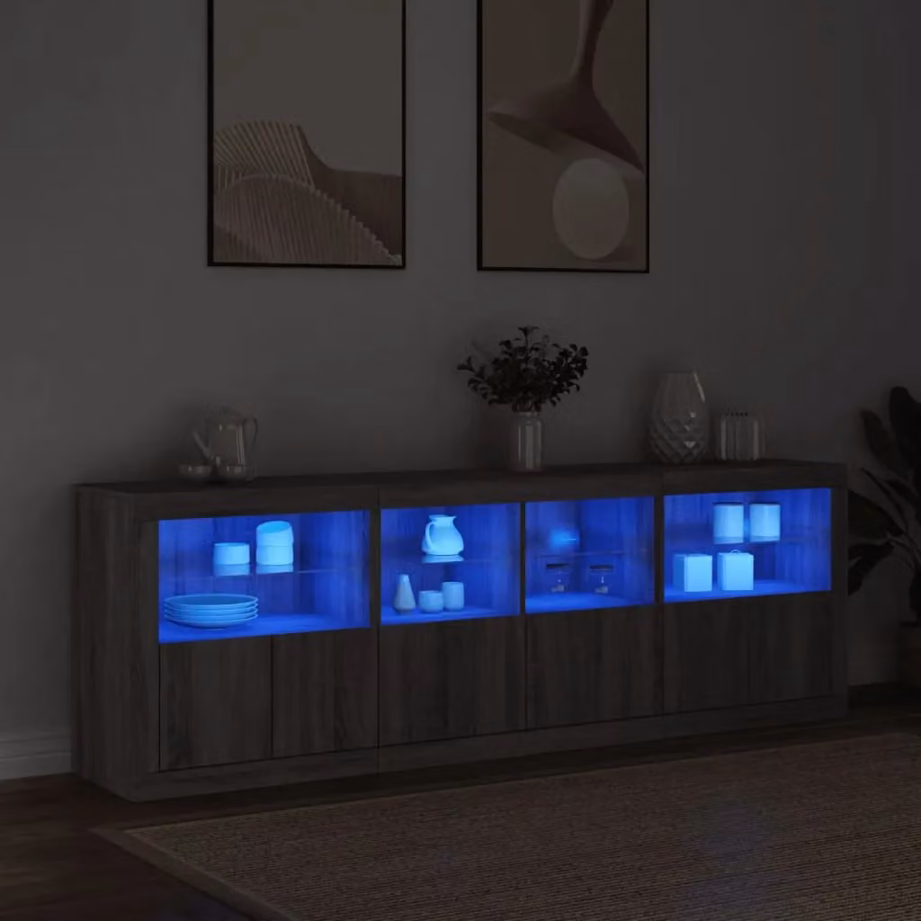 Berkfield Home Modern Sideboard with Integrated LED Lights in Grey Sonoma, W/D/H: 202 x 37 x 67 cm – 3