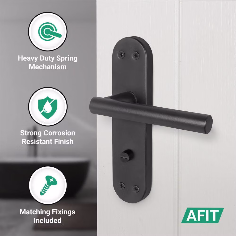 AFIT Matt Black T-Bar Door Handle with WC Lock, Hinges and Backplate, 1 Pair, W/D/H: 15.0 x 17.5 x 15.0 cm – 3