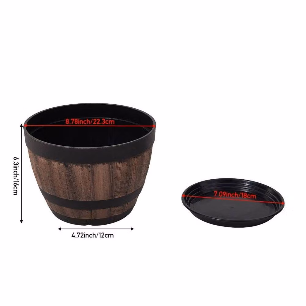 NESTLUNE Set of 4 Brown Barrel Planter Pots for Garden and Indoor Plants – 2