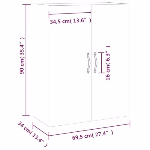 vidaXL Modern Wall Mounted Storage Cabinet in Concrete Grey with Hinged Doors and Internal Shelves – 2