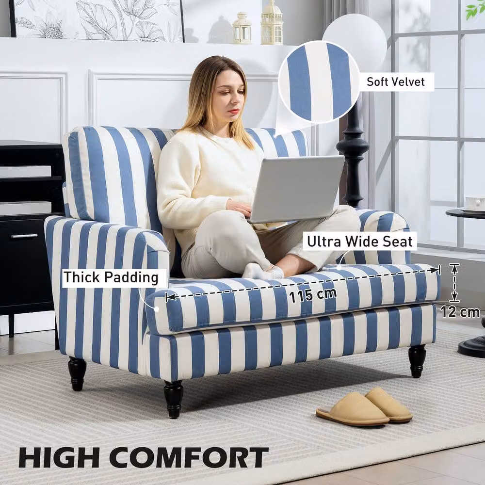 ERGOVEXA Modern Blue Velvet Cuddle Chair with Armrests and Foam Padding – 5