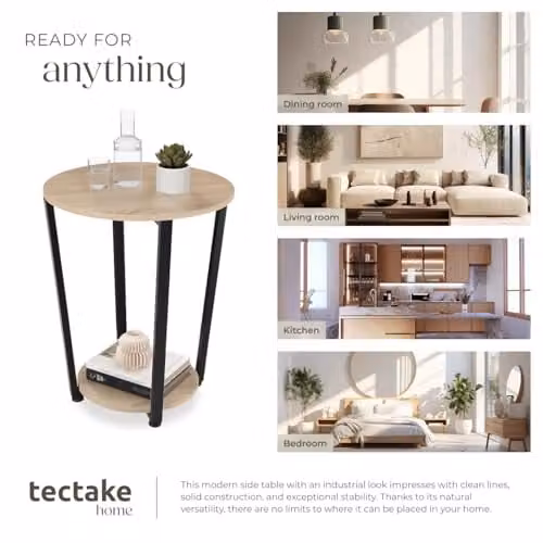 tectake Round Industrial Style Side Table with Steel Frame and Brown Wooden Shelves, Diameter: 50 cm, Height: 62.5 cm – 5