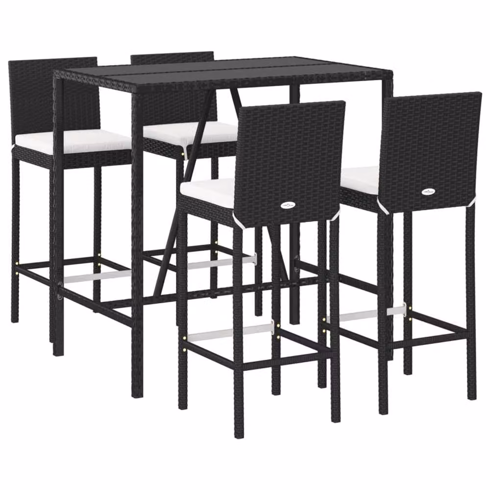Berkfield Home 5 Piece Black Poly Rattan Garden Bar Set with Cushions – 3