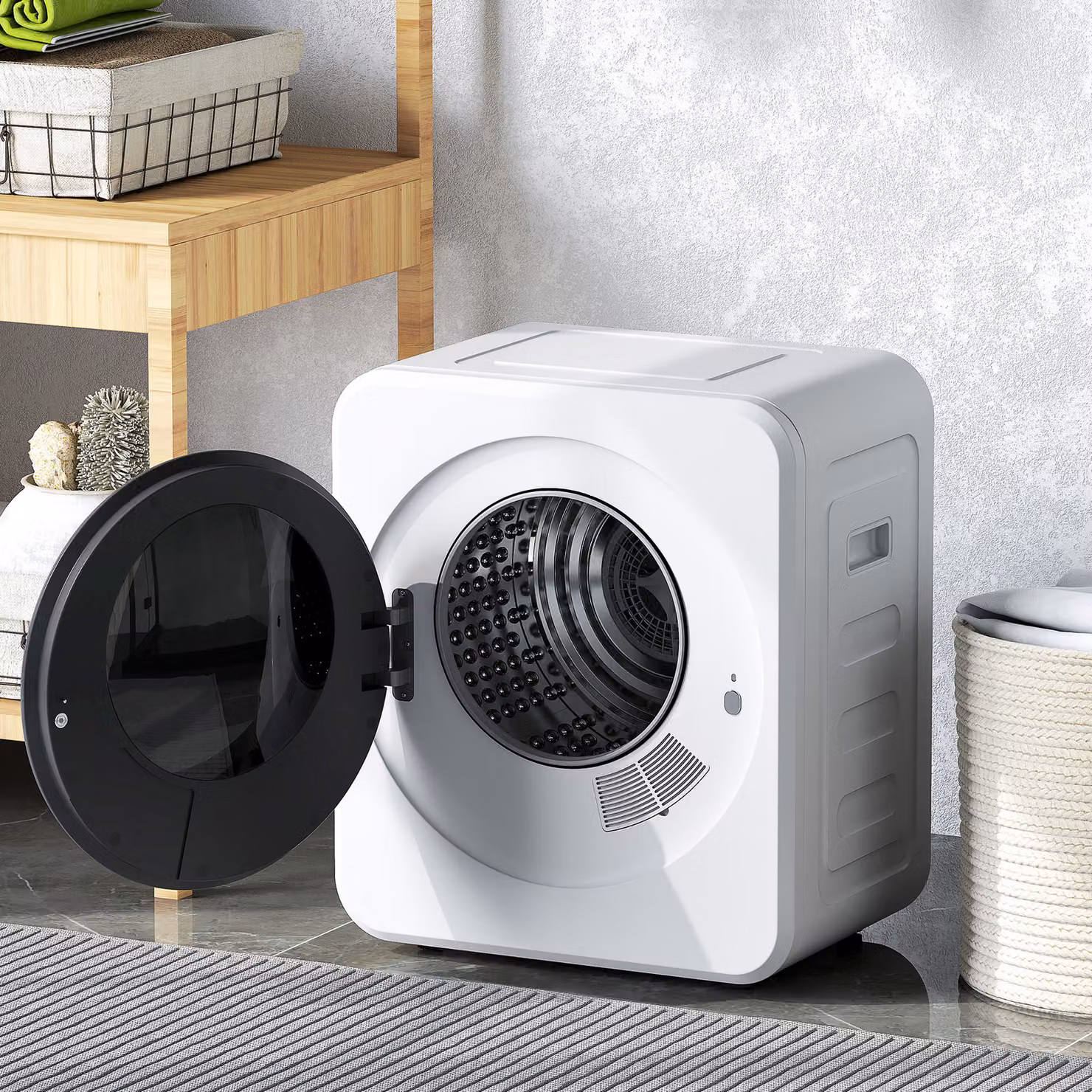 HOMCOM 4kg Vented Front Loading Tumble Dryer, 800W Compact Freestanding Clothes Drying Machine with Stainless Steel Tub, White – 2