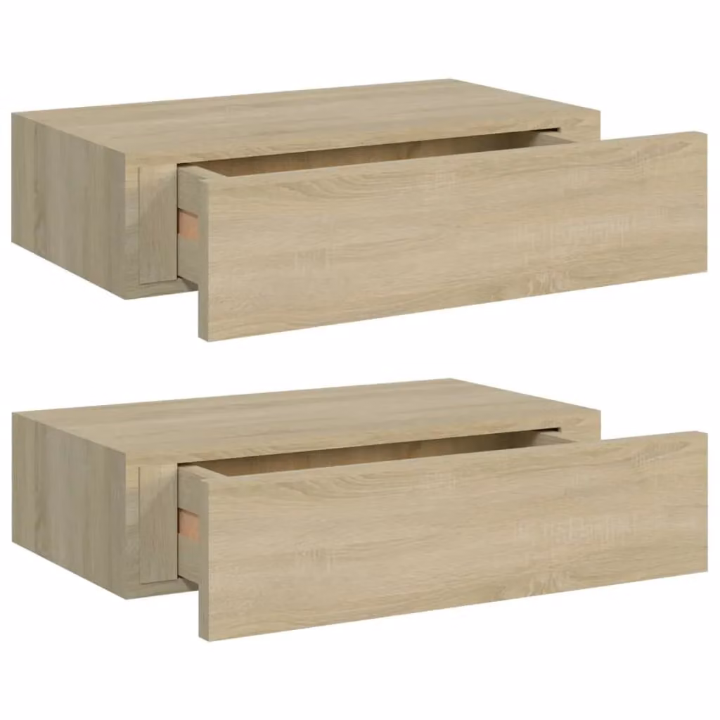 Berkfield Home Wall-mounted Drawer Shelves, 2 Piece Oak MDF Set in Brown, W: 40 cm, D: 23.5 cm, H: 10 cm – 2