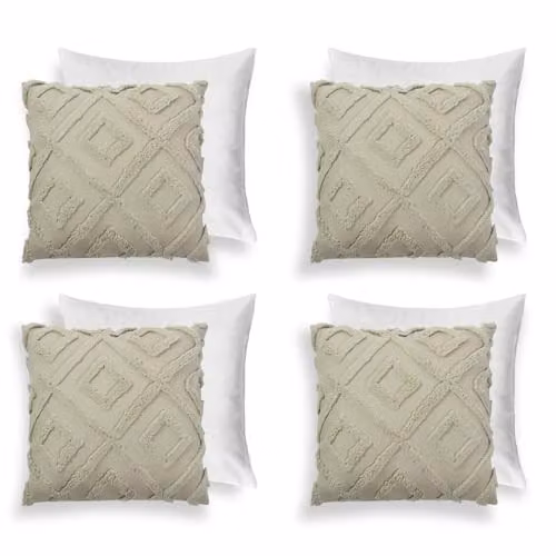OHS 4 Pack of Super Soft Tufted Arch Design Decorative Throw Pillows with Removable Covers, Green, W/D/H: 45 x 45 x 45 cm