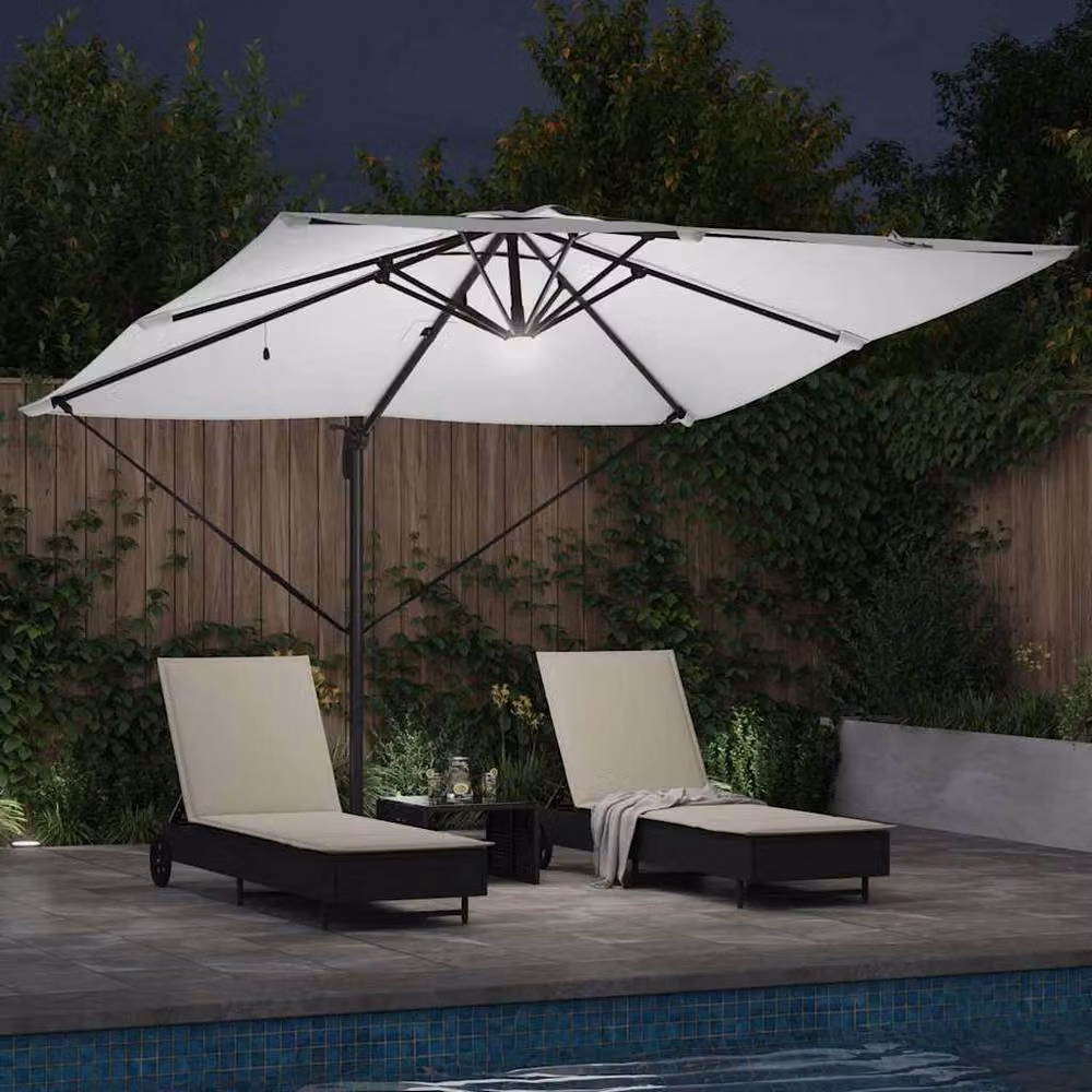 Berkfield Home Roma Modern Cantilever Parasol with LEDs, White Aluminium, W/D/H: 286 x 285 x 270 cm – 3