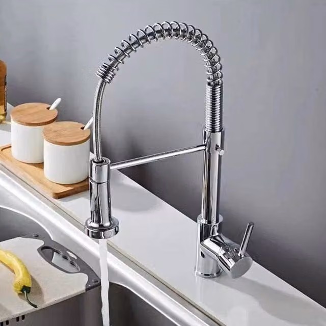EONLION Silver Chrome Monobloc Pull Out Kitchen Mixer Tap with Single Lever and Spray Function