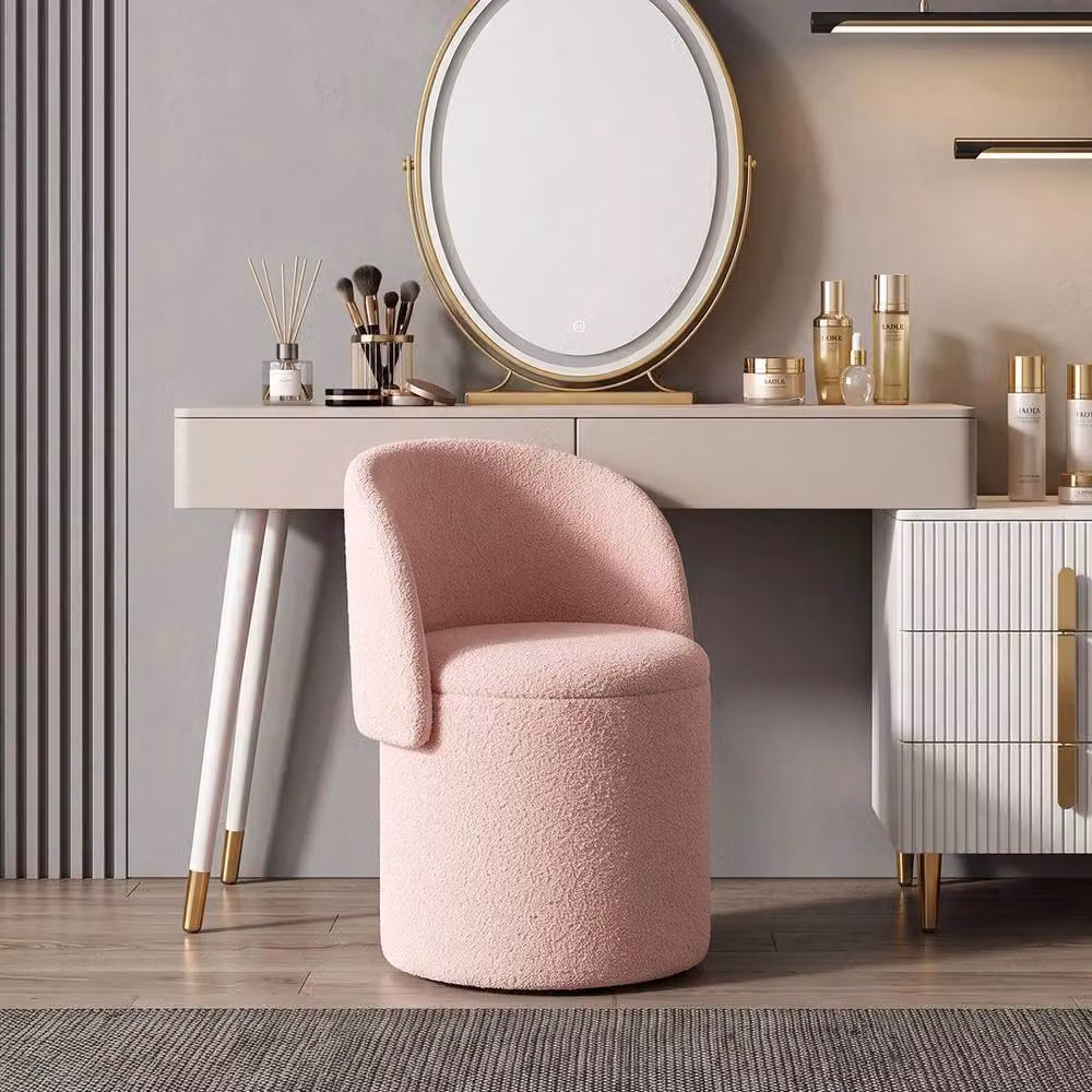 KORVIXA Pink Teddy Fleece Vanity Chair with Hidden Storage W/D/H: 100 x 100 x 100 cm – 2