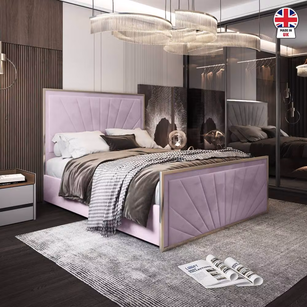 KDMD Thornbury Upholstered Velvet Pink Metal Designer Bed Frame, W/D/H: 90 x 200 x 137 cm – 3
