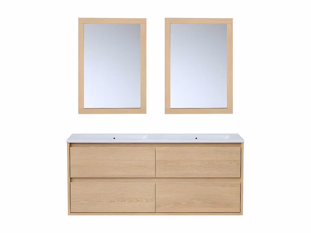Vente-unique Scandinavian Suspended Bathroom Furniture Set with Built-In Sink and Mirrors in Light Oak Veneer, W/D/H: 120 x 45 x 50 cm – 2