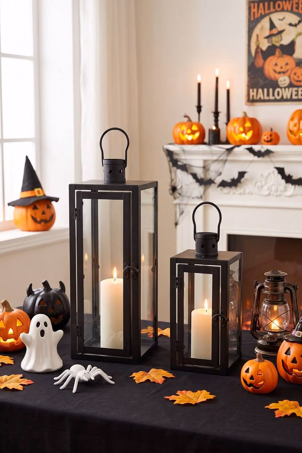 Living and Home 2-Piece Classic Black Tabletop Lantern Candle Holder Set for Pillar Candles – 2