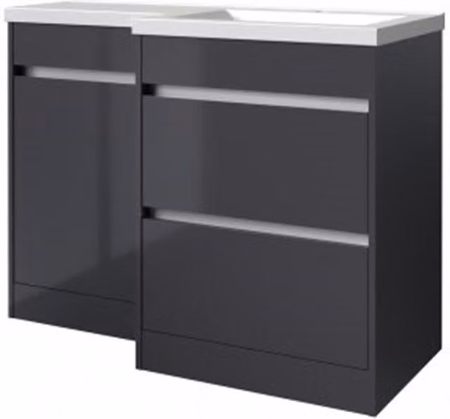Clifton Grey Gloss Right Hand 2 Drawer Combo Unit with L Shape Basin, Width: 110 cm