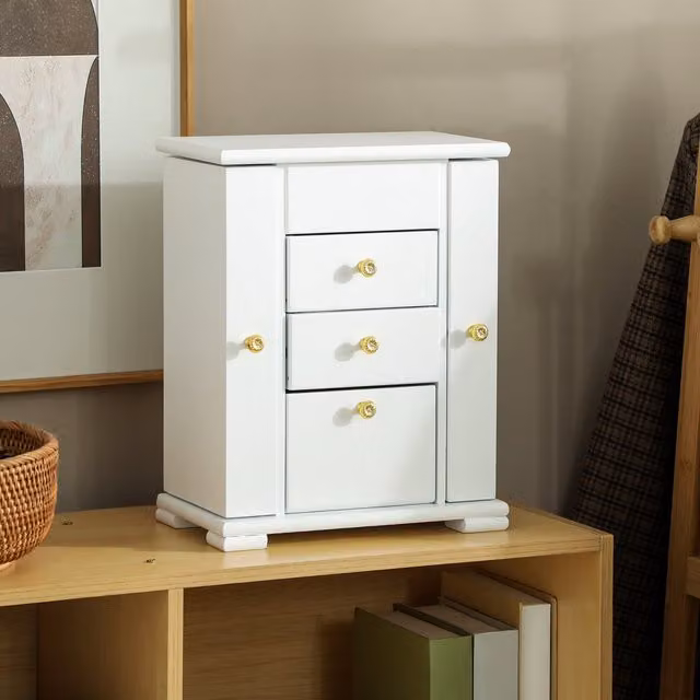 HOMCOM 4-Tier Large Jewellery Box with Mirror and 2 Drawers in White