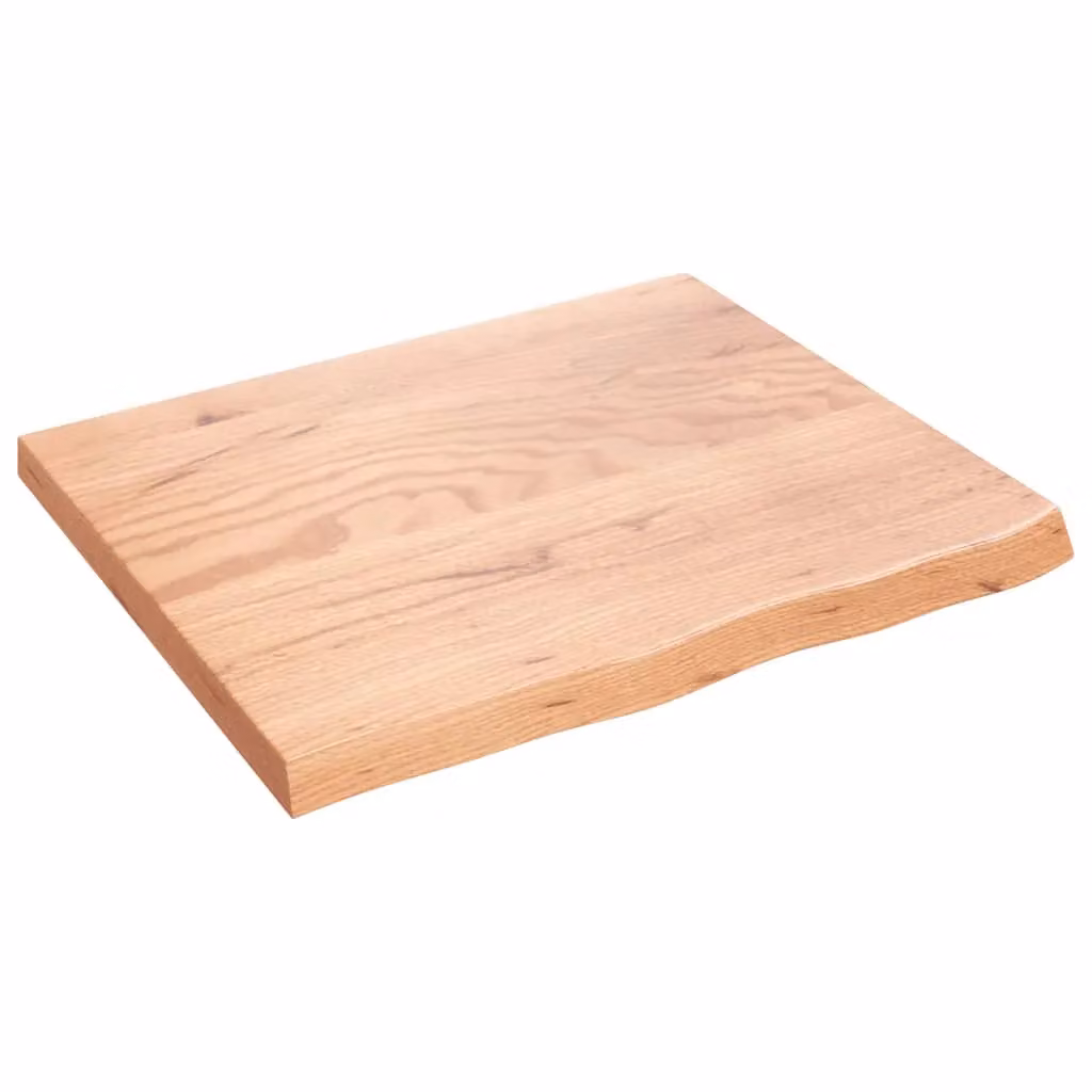 Berkfield Home Table Top Light Brown Treated Solid Wood Oak W: 60 cm, D: 50 cm, H: 2-4 cm