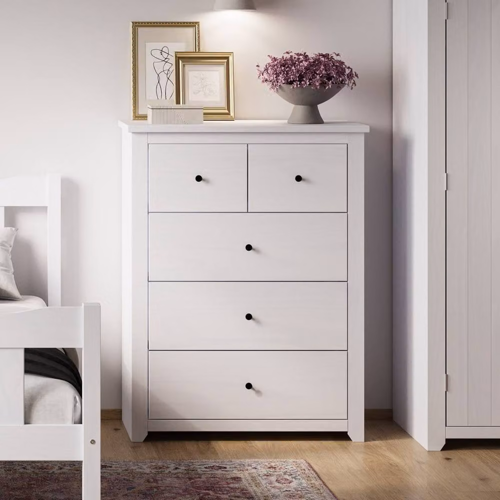 Lemon Pavilion Furniture Havana 3+2 Chest of Drawers in White Pine and Metal, W: 90 cm, D: 39 cm, H: 120 cm – 2