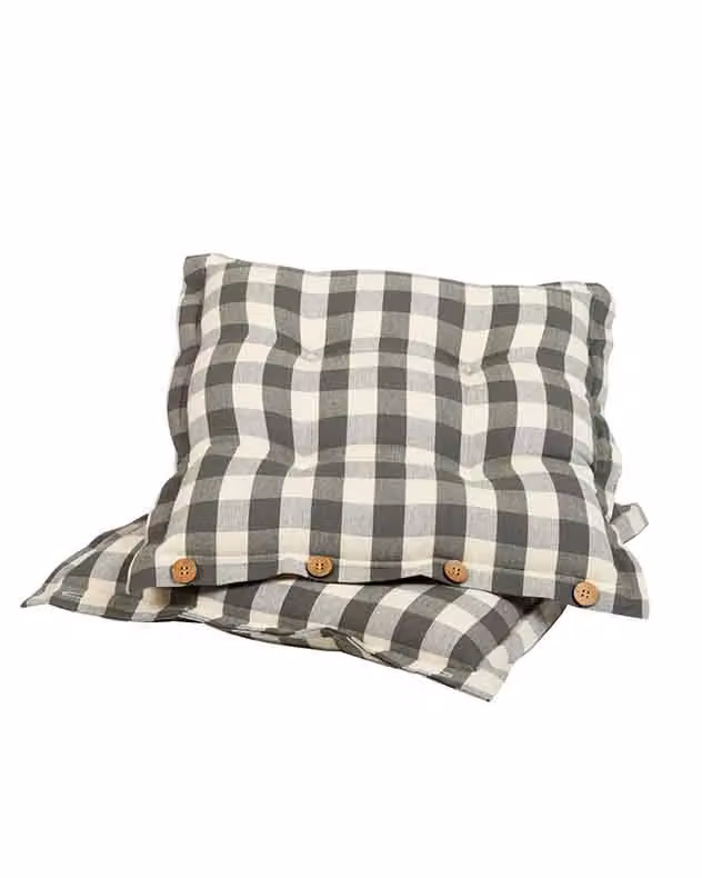 Dibor Set of 2 Grey and White Gingham Quilted Outdoor Garden Chair Seat Cushions, W: 40 cm, L: 40 cm – 2