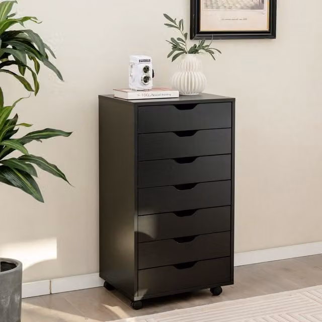 Costway 7 Drawer Chest Storage Dresser in Black