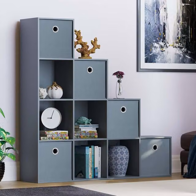 Lassic Durham 10 Cube Staircase Storage Unit with Back Panel and 5 Grey Baskets in Grey