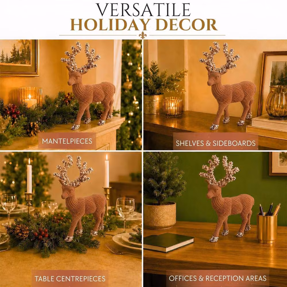 Shatchi Brown Velvet Christmas Reindeer Figurine, Height: 20 cm – 4
