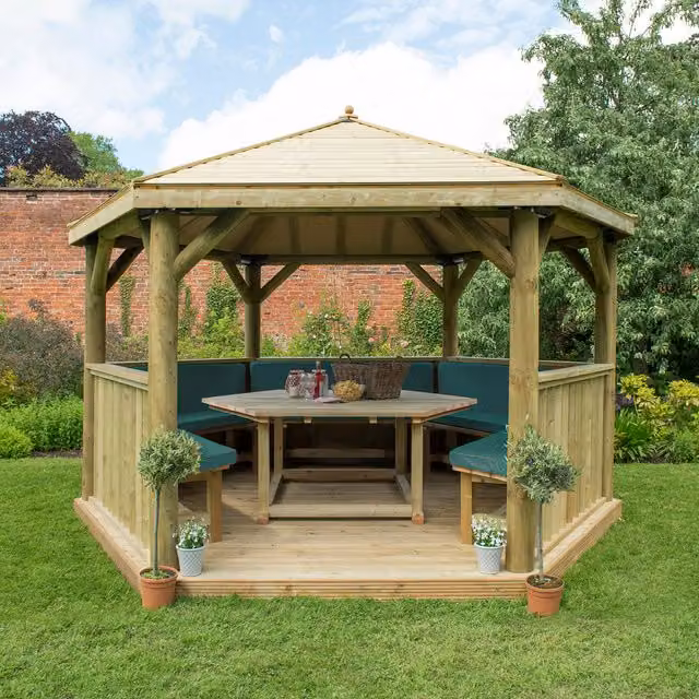 Forest Green Hexagonal Garden Gazebo with Pine and Steel Construction, 4 Metre