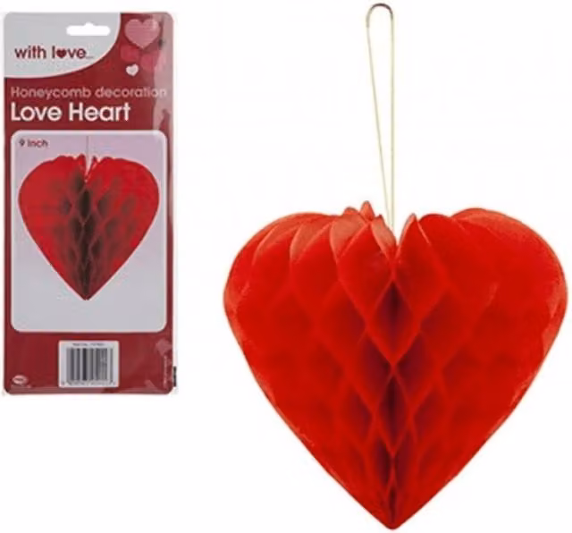 KDMD Red Honeycomb Heart Hanging Decorations, 6 Pack, Diameter: 22.86 cm