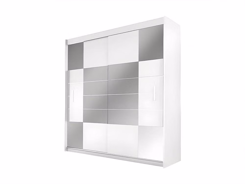 Vente-unique Rovinja White Wardrobe with 2 Sliding Doors and Mirror, W: 203 cm, D: 61 cm, H: 215 cm – 2
