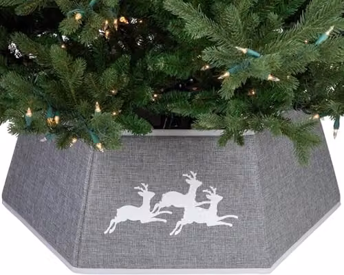 Shatchi Grey Burlap Christmas Tree Skirt for Tabletop Decorations – 6