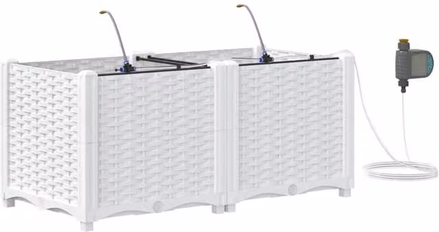 Berkfield Home Garden Planters with Water Irrigation System, 2 Piece Set, White – 1