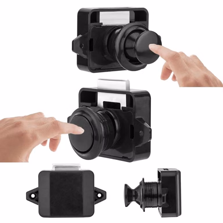 SPETLEK 10 Pack Push Button Catch Latch Lock for Caravan Camper Doors, Drawers and Cabinets, Black