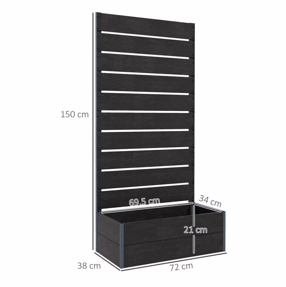 STILVORA Black Garden Planter Box with Trellis, Aluminium and WPC Construction, W/D/H: 150 x 34 x 72 cm – 2