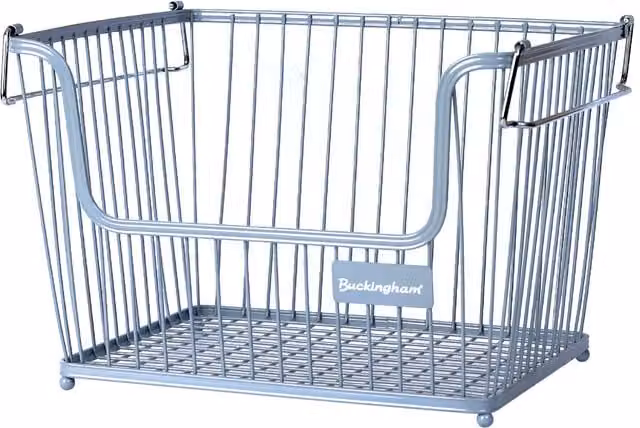 Buckingham Multi-Purpose Stackable Mesh Wire Storage Organising Basket with Handles, Grey, W: 30.5 cm, D: 26.5 cm, H: 22 cm