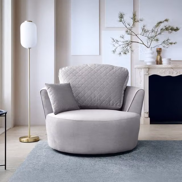 Abakus Direct Chicago Swivel Tub Armchair in Light Grey Velvet, W/D/H: 115 x 115 x 90 cm – 1