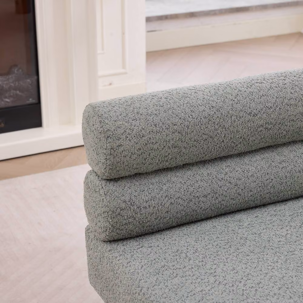 Matteo Upholstered Boucle Accent Bench with Rolled Backrest and Solid Wood Legs in Green – 4