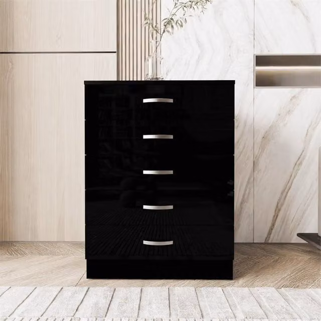 Nera Black High Gloss Modern Tall 5 Drawer Chest for Bedroom W/D/H: 80 x 40 x 60 cm – 1