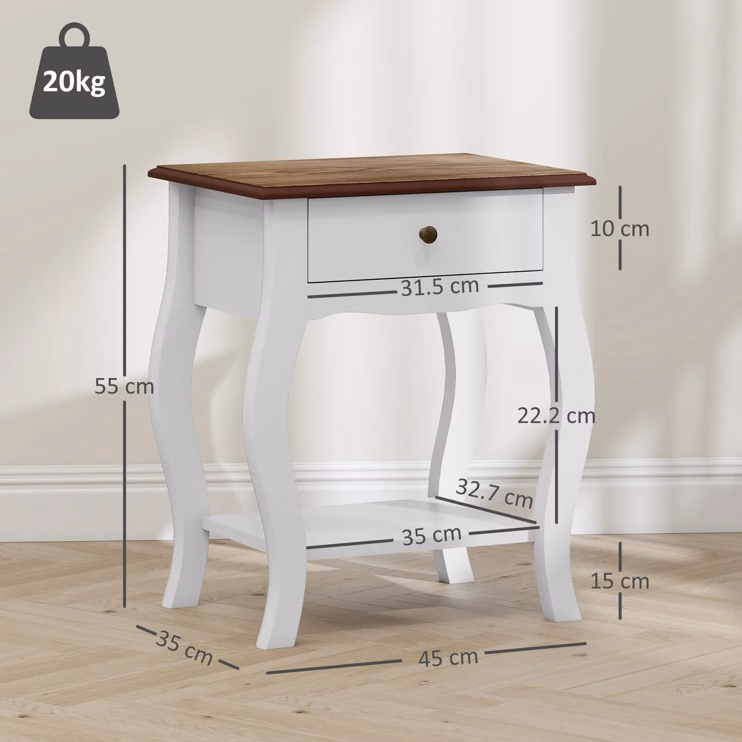 HOMCOM Set of 2 Modern White Bedside Cabinets with Drawers and Shelves – 2