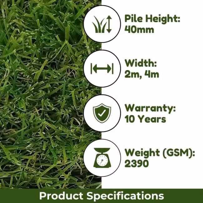 Artificial Grass GB Cape Verde 40mm Artificial Grass in Green, W: 200 cm, D: 500 cm – 3