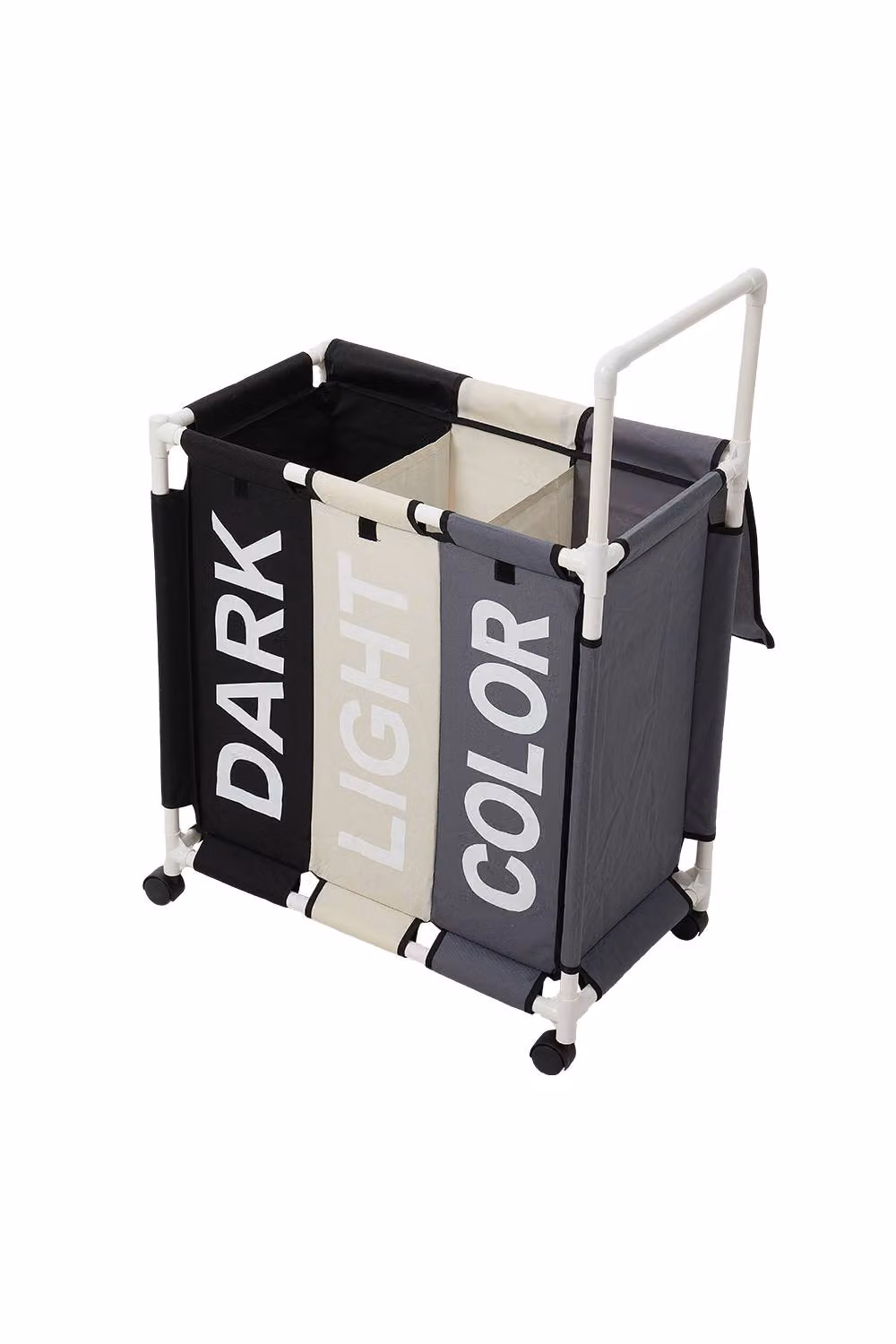 Garden Sanctuary 110L 3-Section Fabric Laundry Basket with Lid and Wheels in Black – 3