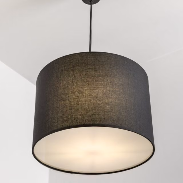 CGC LUCIA Modern Black Fabric Cylinder Ceiling Lamp Shade with Frosted Diffuser and Reducer Ring