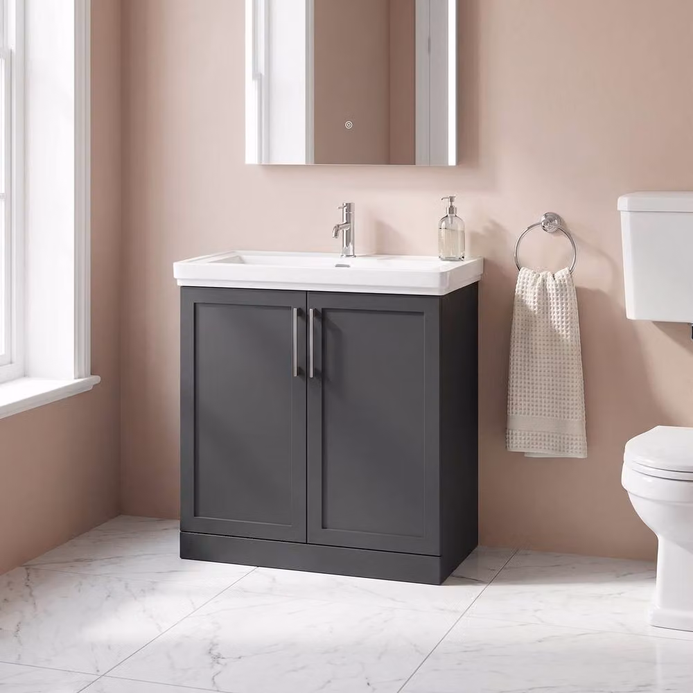 Balterley Stonnall 2 Door Dark Grey Vanity Unit with 1TH Fireclay Basin, Width: 80 cm – 2