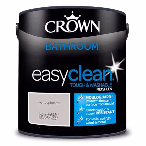 Crown Easyclean Mould Resistant Bathroom Paint, Grey, 2.5L – 3