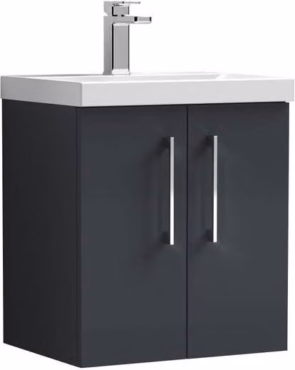 Balterley Modern Wall Hung Bathroom Vanity Unit with 2 Soft Close Doors and Rectangular Mid-Edge Basin, Dark Grey