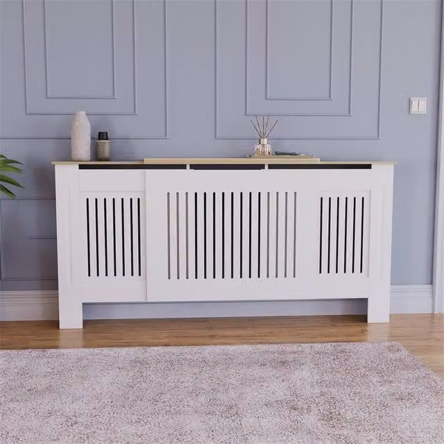 PAWNORA Adjustable Lacquered White Striped MDF Radiator Cover