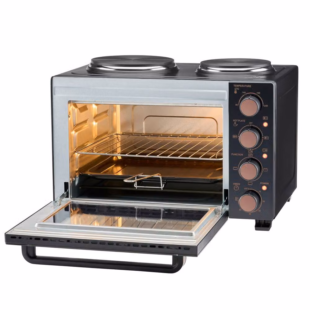 Cooks Professional 28L Mini Portable Oven with Hobs, Black and Copper Electric Countertop Cooker with Grill and Convection Functions – 5