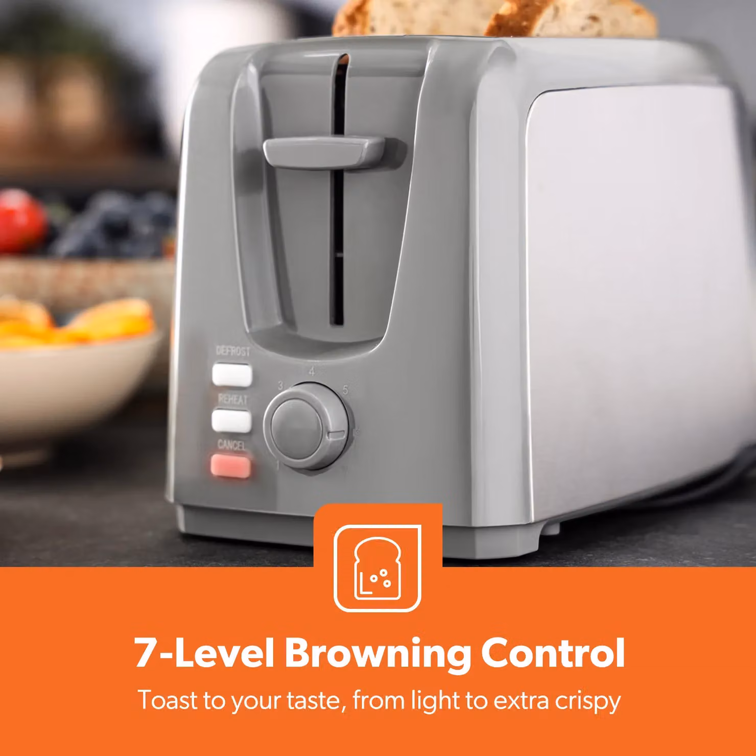 Geepas 2 Slice Bread Toaster with 7 Level Browning Control in Grey – 3
