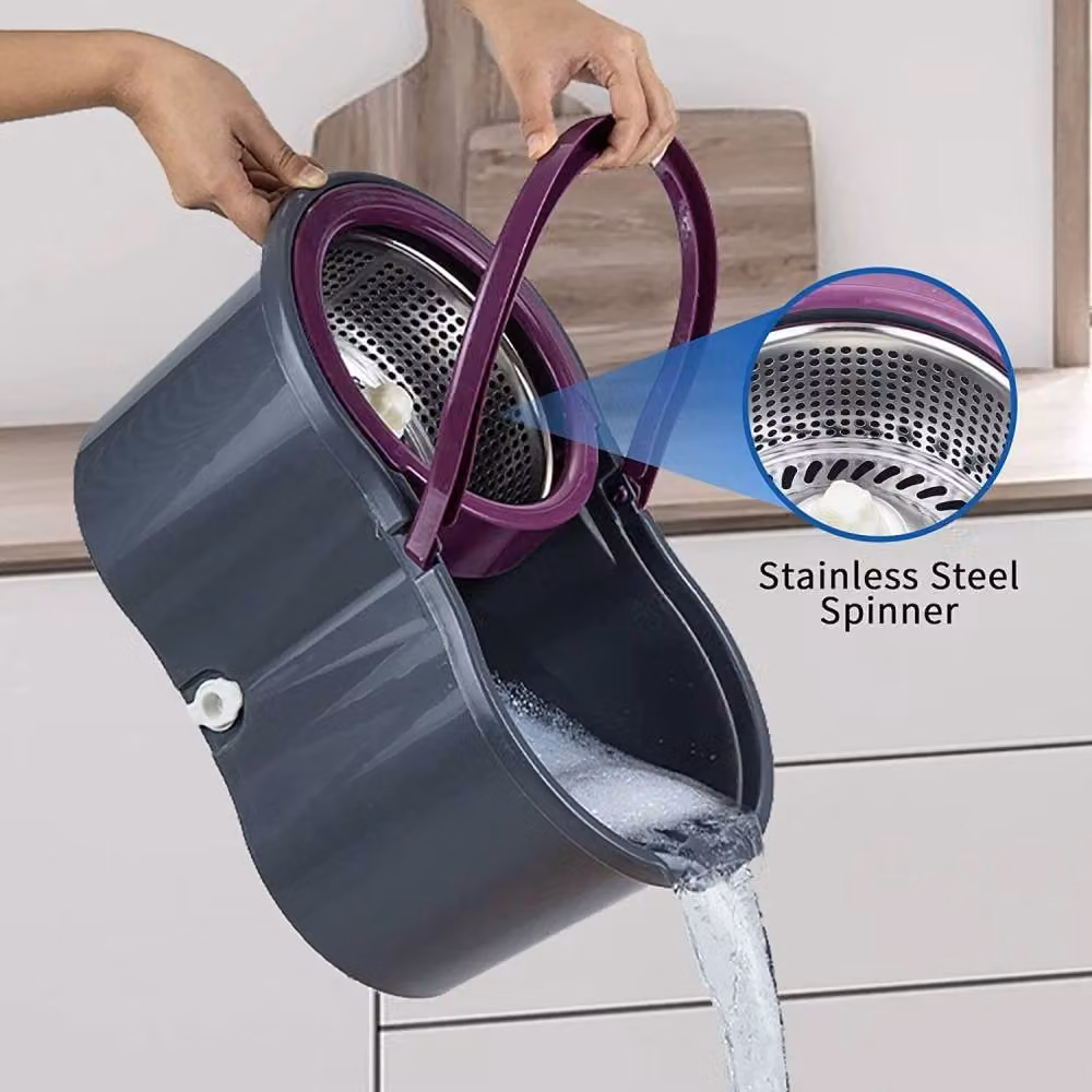 Nordara Grey 360 Degree Spin Mop Bucket Set with 4 Microfibre Heads and Telescopic Handle – 2
